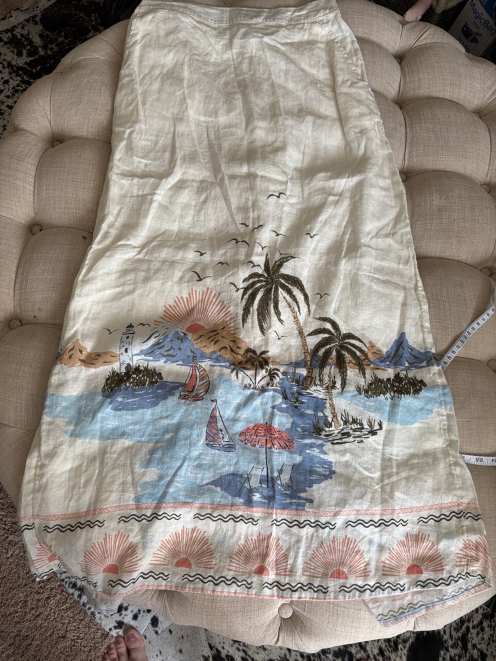 Cynthia Rowley Cream Maxi Skirt with Blue, Coral & Brown Scenic Motif